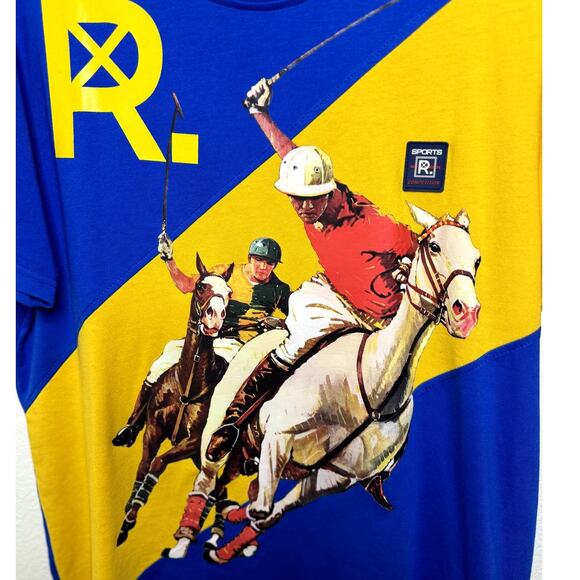 R.S.1NE Mens Blue & Yellow Short Sleeve RS-1 Sports T-Shirt Size Large - Picture 4 of 8